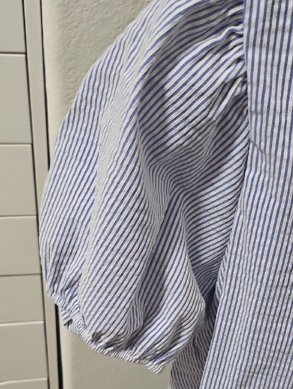 Harlow Blue & White Striped Tie-Front Peplum Top Large - Picture 3 of 4